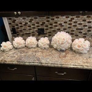 6 artificial blush pink rose bouquets, 1 bride 1 MOH, 3 bridesmaid, 1 junior